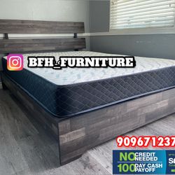Queen Size Rustic Platform Bed With Ortho Mattress 