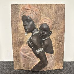 Large African Mother & Child Wall Relief Plaque 25” Resin Sculpture Ethnic 