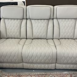 Gorgeous Grey Leather Couch Set - Recliners - Cup Holders - Same Day Delivery - NO CREDIT NEEDED - Other Colors Available