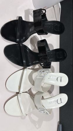 New Dior Logo Open Toe Sandals Heels Mules Slip On Black & White patent leather (2 pairs)
