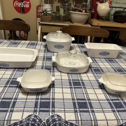 Vintage Corning Ware Blue Medallion Shell Oil Cookware Set