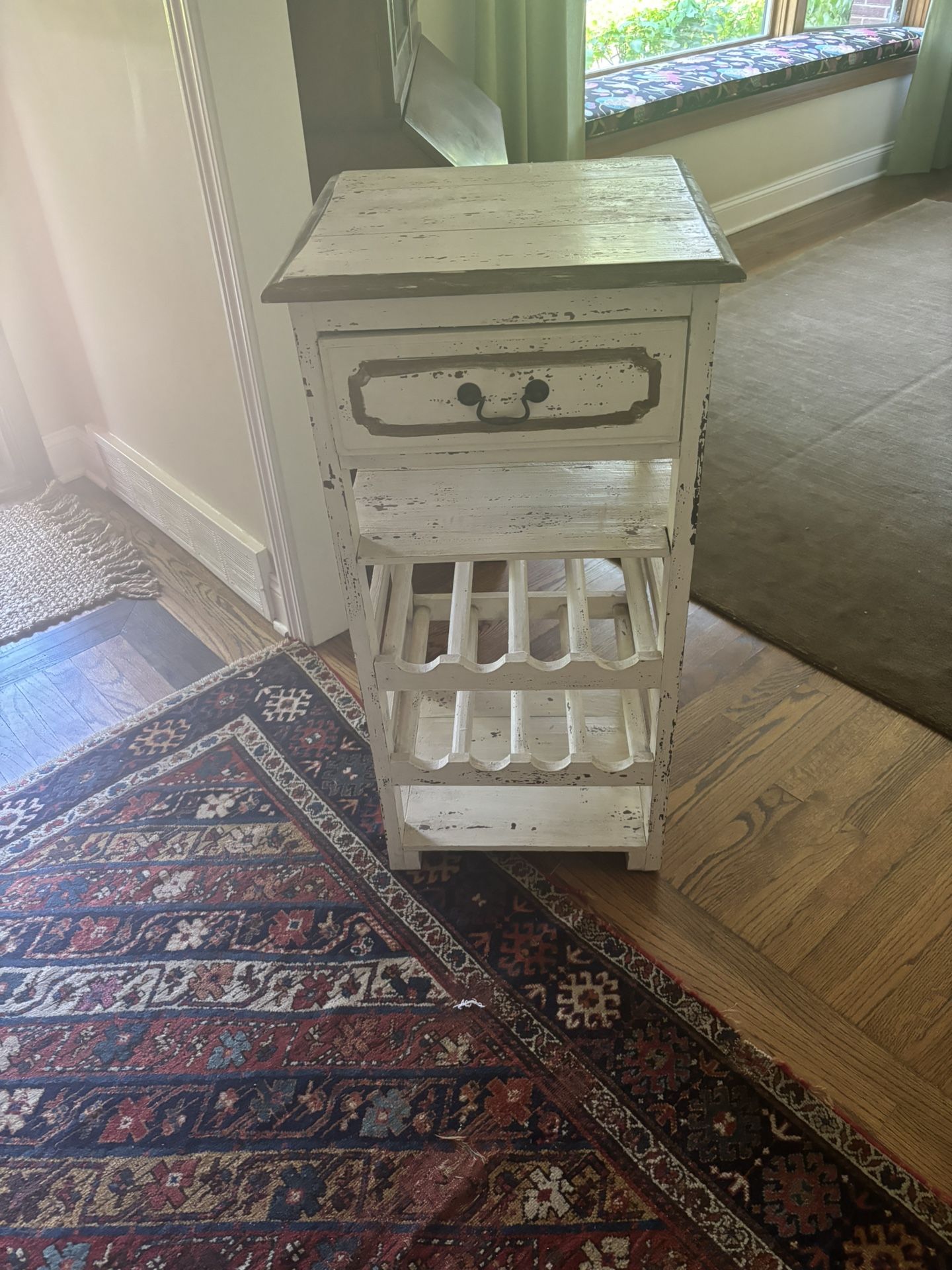 Off-White Wooden Wine Rack With Gold Accents & Drawer