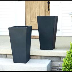 Set Of 2 - New Other Step2 Tremont 28" Tall Square Tapered Planters, Dark Cedar