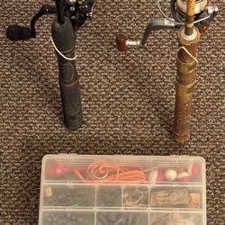 Two Rods With Reels And Small Tackle Box (Code: Pink)