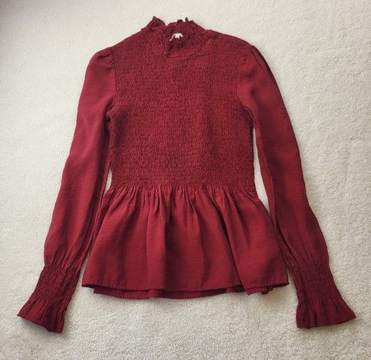 Etophe Studios Burgandy Red Pull Over Long Sleeve Peasant Top Women's Size Small