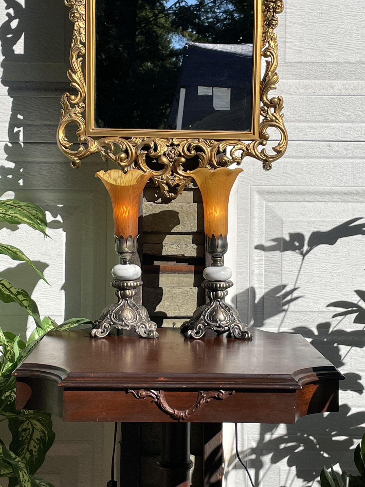 Pair of Vintage L & L WMC floral lamps