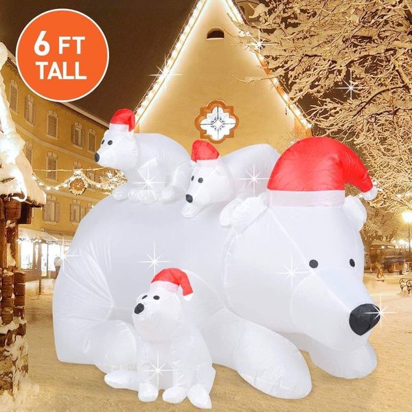 6ft Christmas Inflatable Airblown Polar Bear Xmas Blow Up Bear Family