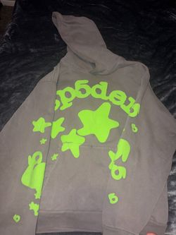 Sp5der Gray Hoodie Neon Green Graphic