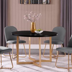 Round Dining Table Modern luxaury Table with Gold Metal Legs for Dining Room, Home Kitchen, Restaurant - Black