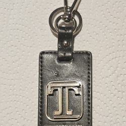 TIGINANELLO  LEATHER  & BRASS BLACK  BAG /LUGAGE  TAG  RING KEYCHAIN  CHARM  2"X3" INCHES 