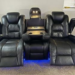 Luxury Black Leather 5 Piece Sofa Set