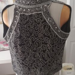 Beaded Top Black Silk  With Pearls 