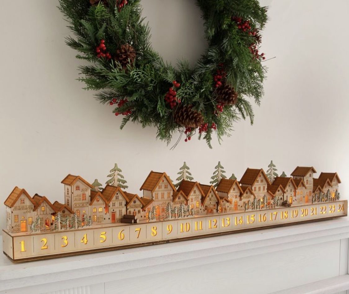 Balsam Wooden Christmas Mantel Village