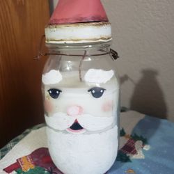 Painted Santa Jar Candle