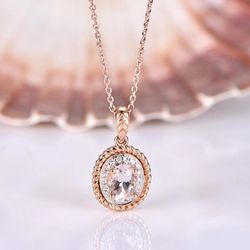 "Circle Crystal Pure Oval Gems Dainty Pendant Necklaces for Women, VP1064