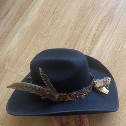 Rattlesnake Hat Band With Pheasant Feathers, And Shot Gun Caps