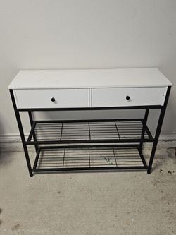 Modern 3-Tier Console Table with 2 Drawers – White/Black