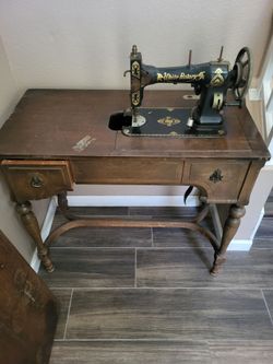White Rotary Antique Treadle Sewing Machine with Cabinet
