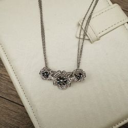 3 Crystal Flower Silver Necklace