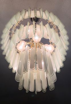 Vintage Murano-Style Glass Rod Chandelier – 3 Tier Frosted & Clear Design