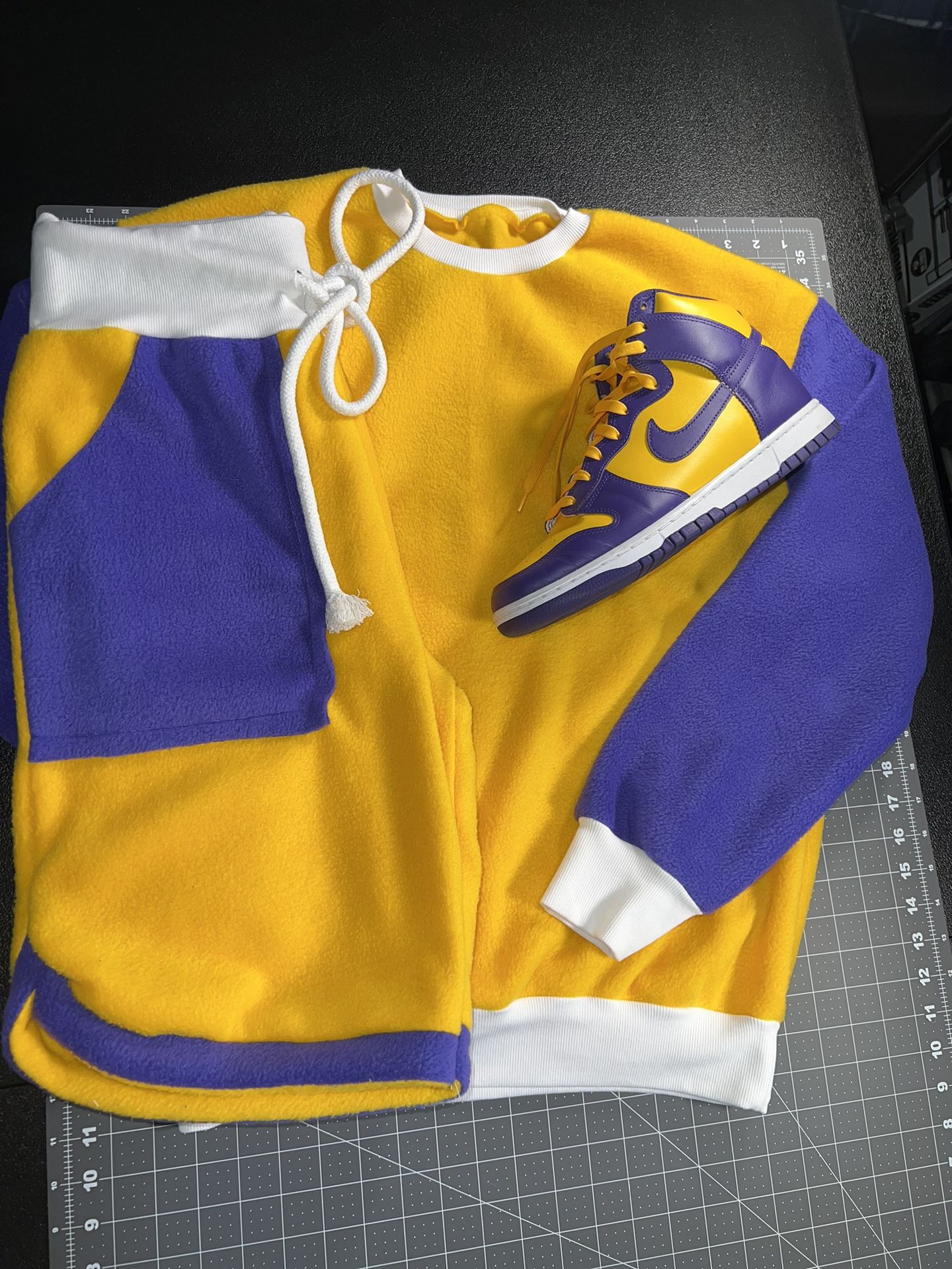 Custom Purple & Yellow Fleece Short Set 