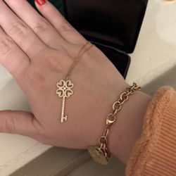 TIFFANY & CO 18K Rose Gold Diamond Quatra Heart Key Pendant and Chain