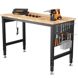 CAMMOO 48" Adjustable Heavy Duty Workbench, 2000 lbs Load Work Table with Pegboard, Power Outlets, Work Bench for Garage, Office, Home