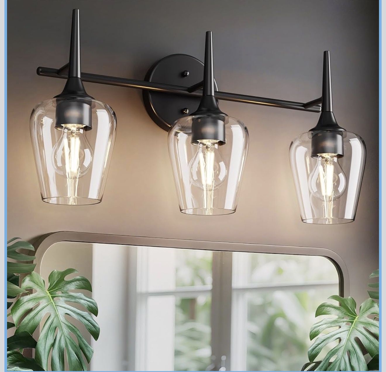 LPRZSG Black Vanity Light 3 Light Modern Farmhouse Bathroom Light Fixture with Wine Glass Shades