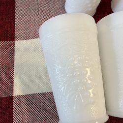 Set of 7Anchor Hocking Grapes and Vine Milk Glass Goblet Tumbler 5 3/4" Tall