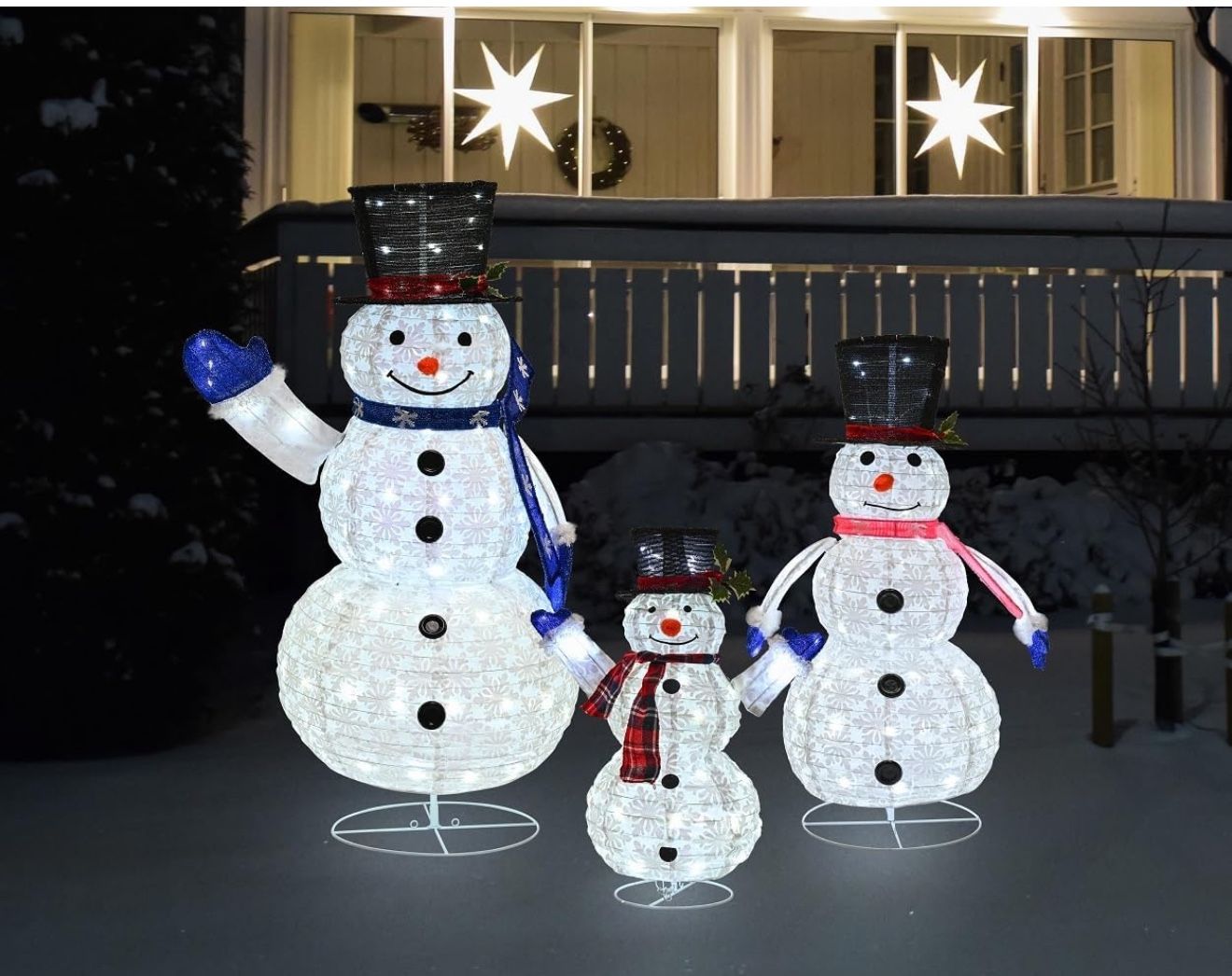 3 Piece Pre-lit Christmas Snowman Family, 270 LED 3D 2ft+3ft+5ft Lighted Snowman for Christmas Decoration,