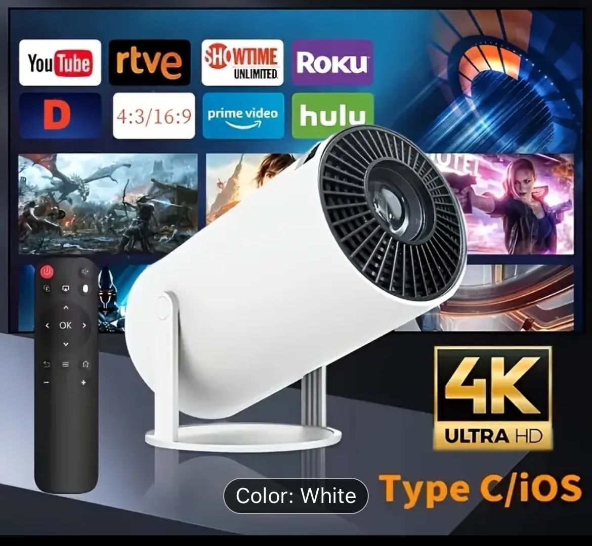 Ultra-Portable 4K Mini Projector - Smart WiFi & Wireless