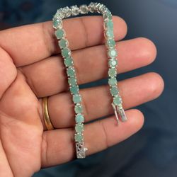 Natural Emerald Tennis Bracelet 7.1" 925 Sterling Silver Certified Green