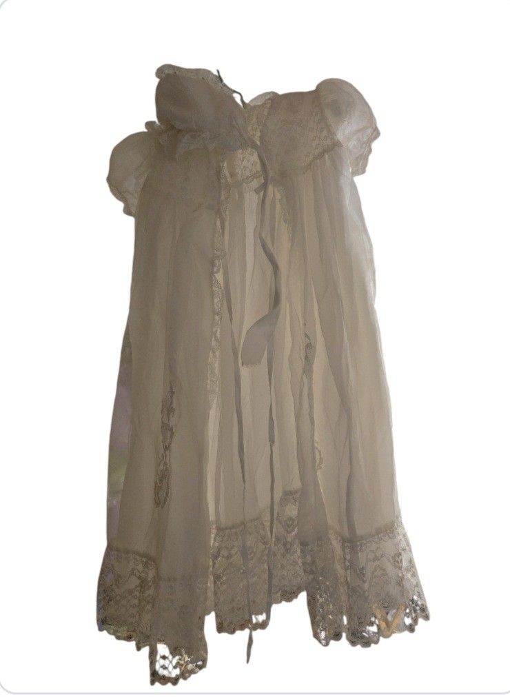 vintage sheer 3 piece infant long christening gown