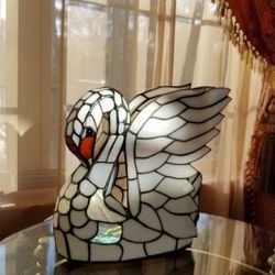 Gorgeous Stained Glass Swan Lamp 