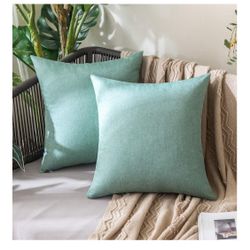 Pack of 2 Decorative Outdoor Solid Waterproof Throw Pillow Covers Faux Linen Garden Farmhouse Cushion Cases for Summer Patio Tent Balcony Couch Sofa 1