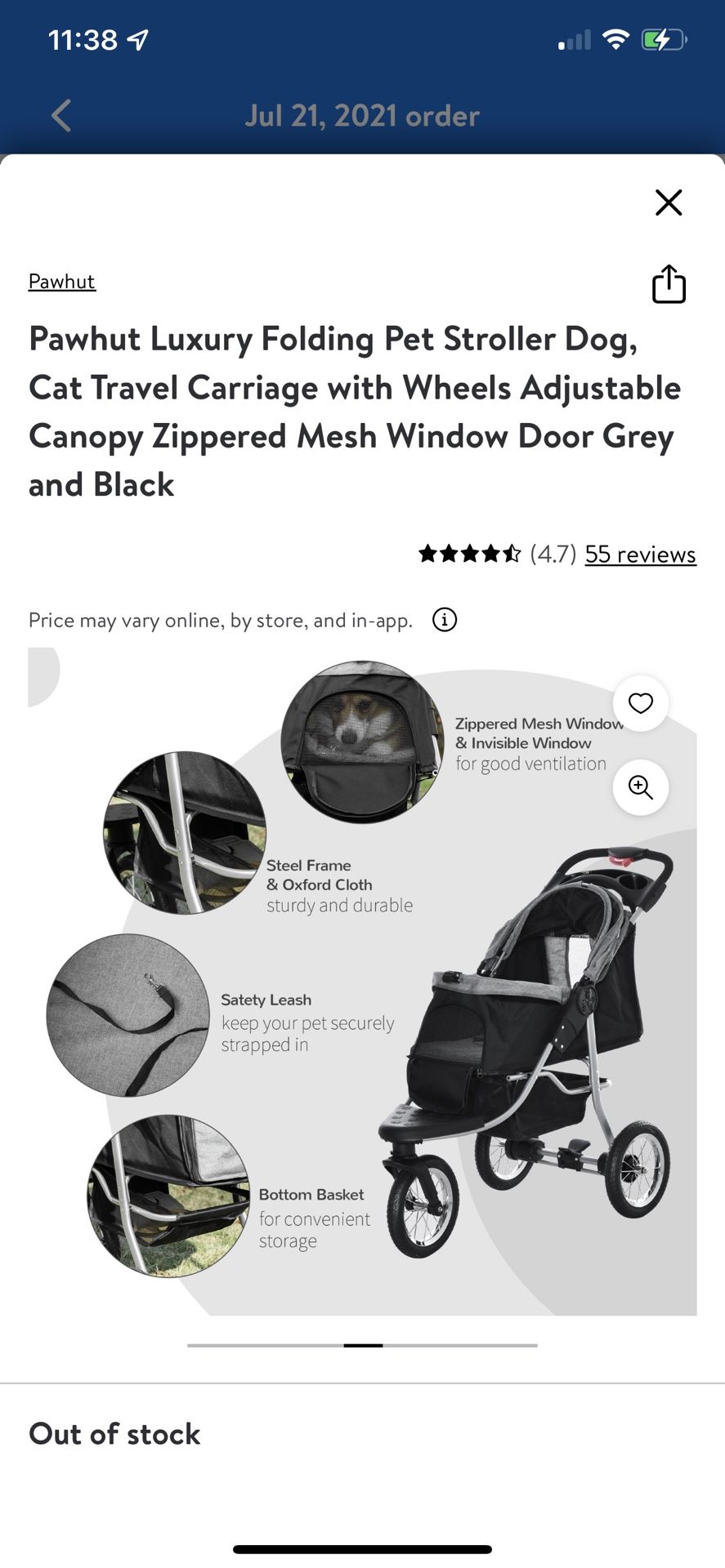 Pawhut Luxury Folding Pet Stroller Dog Cat Tralvel Carriage With Wheels Adjustable Canopy Zippered Mesh Window Door Grey And Black