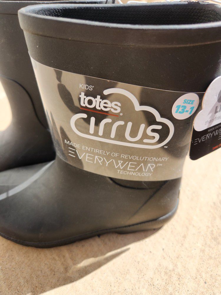 Black Totes Cirrus Charley Kids Waterproof Rain Boots Size 13-1