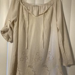 Made In Italy 100% Cotton Ivory Floral Embroidered Top Size X Large Eyelets