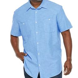 The Foundry Big & Tall Supply Co. Mens Chambray Short Sleeve Button Front Shirt 4XL