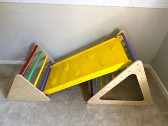 All wood Pikler Triangle Climbing Set with Slide Ramp