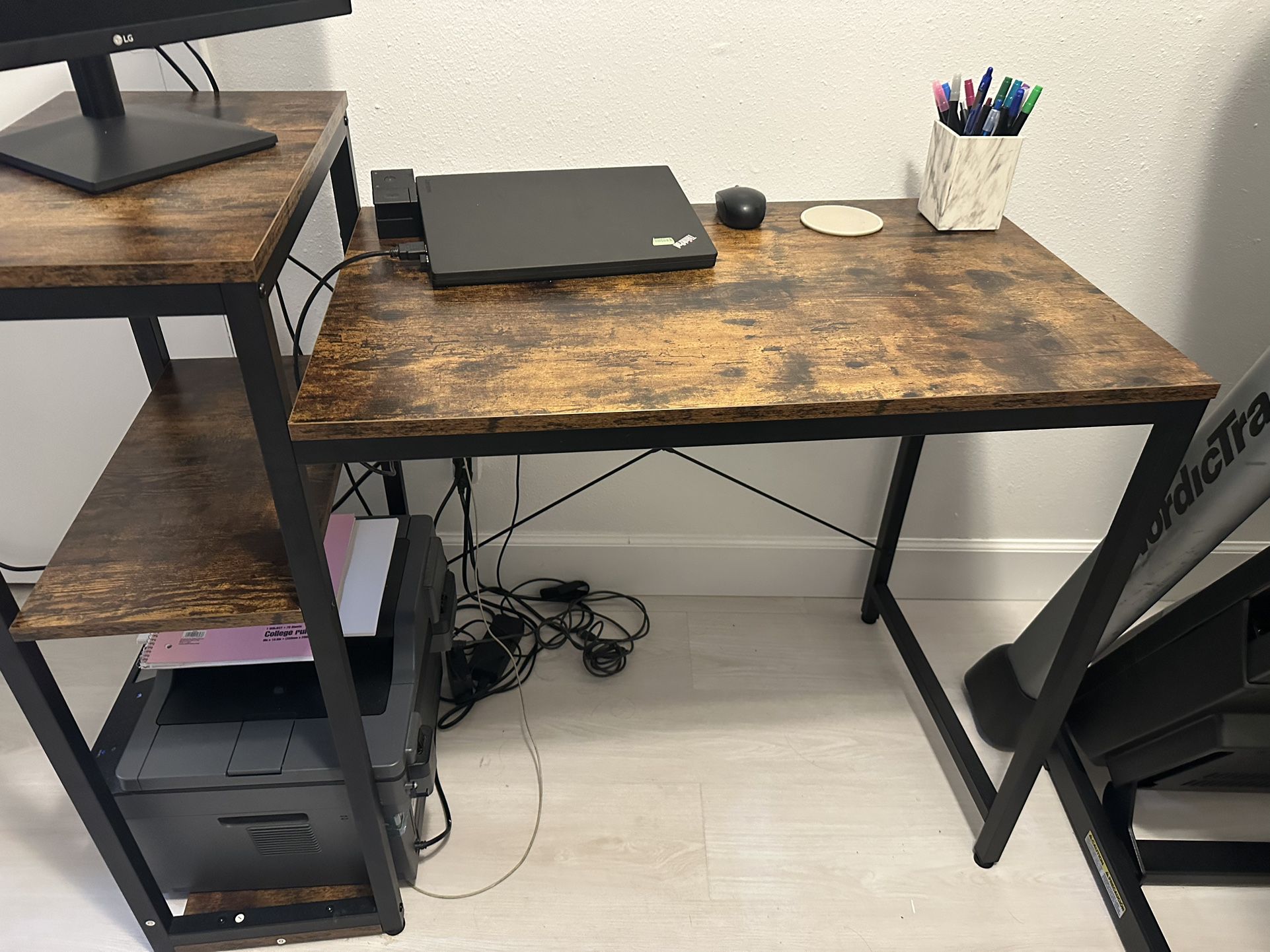 Industrial Laptop Desk with Storage Shelves