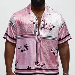 NovaMen Cuban Collar Paisley Drift Short Sleeve Shirt