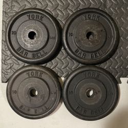 York Vintage 10lb x4 Standard 1" weight plates weights plate 10 lb lbs 10lbs Cast Iron Ten Pound
