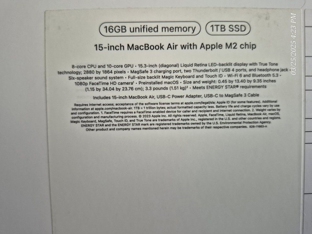 Macbook Air M2 15 Inch 1TB 16 GB Memory