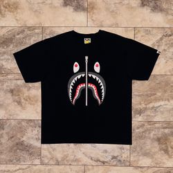 A Bathing Ape BAPE Shark Silver Zip Tee Black Size XXL