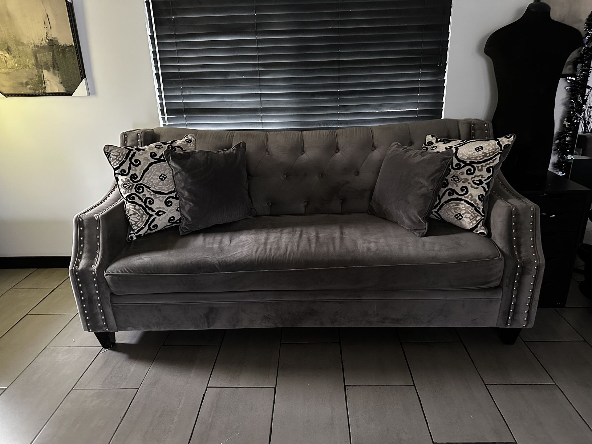 Grey velvet couch