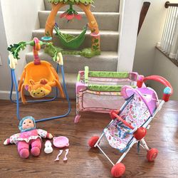 Fisher Price Doll Items. Stroller, Swing, Cradle, Crib, Doll & More! ($55)