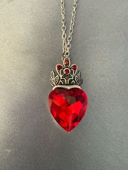 Red Crystal Heart Crown Pendant Necklace