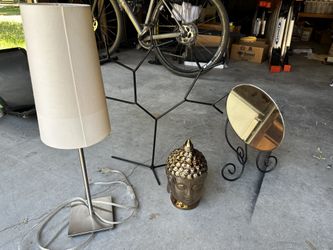 Lot - Lamp, Jewelry Holder, Buddha Head, Small Mirror