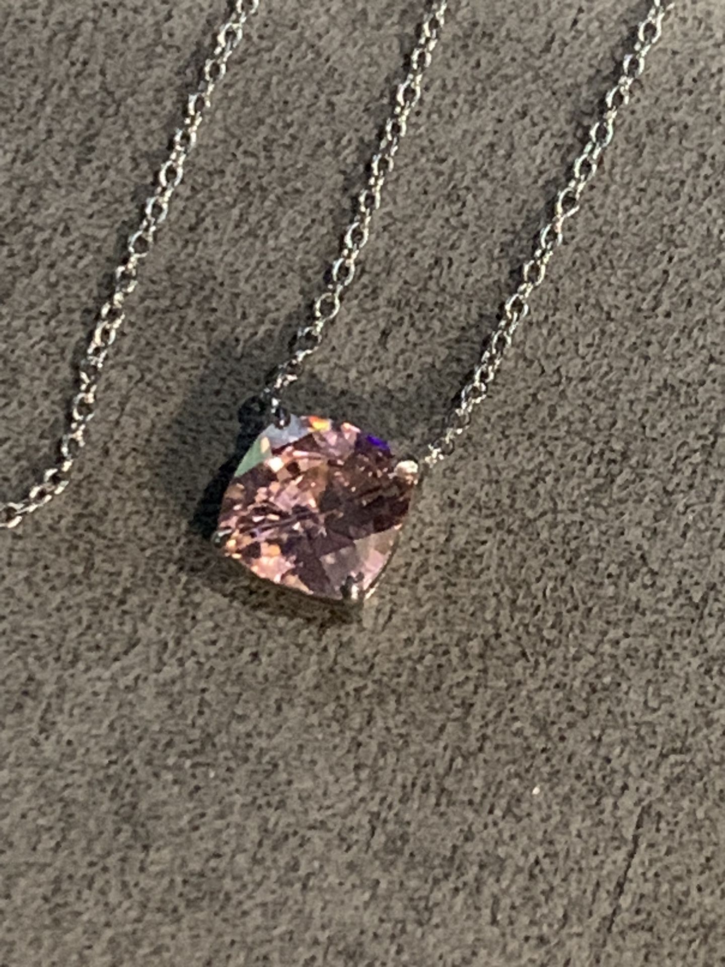 Beautiful Light Pink Stone On Silver Chain. 17” In Length. New.